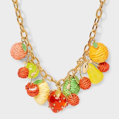 Multi Fruit Charm Chain Necklace - A New Day™ Red/Yellow