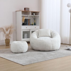 Sapphtopaz Extra Large Round Bean Bag Chair with Footrest, Pillow Chenille Sofa Chair Bean Bag Chairs for Adults, for Living Room, Bedroom - 1 of 4