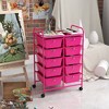 Tangkula 10 Drawers Rolling Cart Classroom Organizers Storage Cart with Wheels for Teacher Office Home School Supplies Tool Craft Hot Pink - 3 of 4