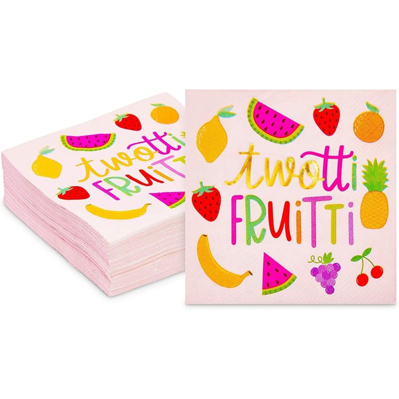 Sparkle and Bash 50 Pack Twotti Frutti Paper Napkins, 2nd Birthday Party Decorations (5 In), 1 of 8