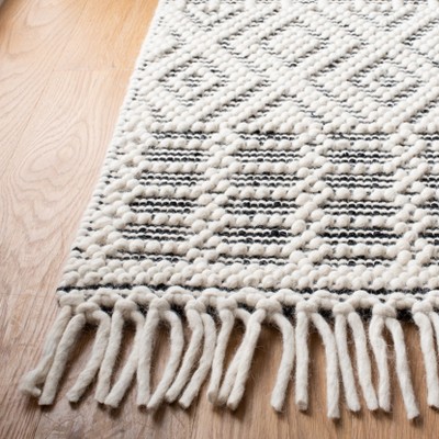 Ivory and Black Flat Woven Wool Runner Rug 2'3" x 8'