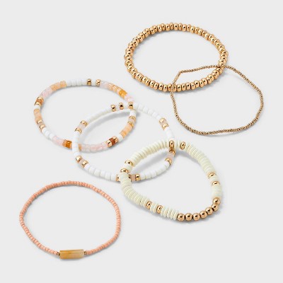 Mixed Semi-Precious Rose Quartz Beaded Bracelet Set 6pc - Universal Thread™ Pink