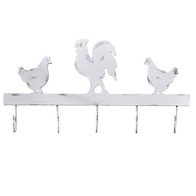 3 Hook Wall Hanger White Wood & Cast Iron By Foreside Home