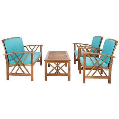 Luxurious Acacia Wood 4-Person Outdoor Conversation Set with Aqua Cushions