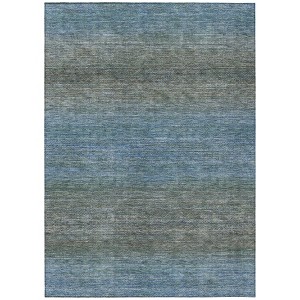 Blue And Taupe Geometric Washable Indoor Outdoor Area Rug - 1 of 4