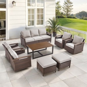 Belord Outdoor Patio Furniture Set, 8 Pieces All-Weather Wicker Outdoor Furniture with Swivel Patio Chairs Set of 4, Outdoor Patio Conversation Set - 1 of 4