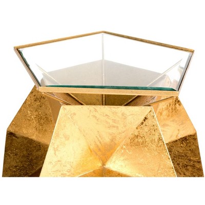 Iona Luxe Gold Metal & Glass Hexagonal Side Table