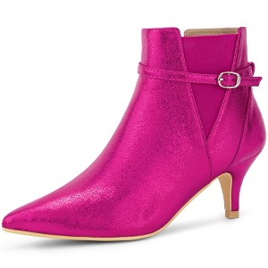Allegra K Women's Pointed Toe Elastic Kitten Heels Ankle Booties - 1 of 3
