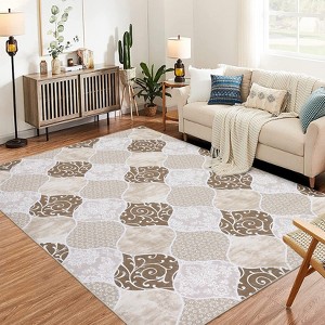 Machine Washable Area Rug - Modern Neutral Farmhouse Design, Soft Stain Resistant Indoor Carpet for Living Room, Bedroom - 1 of 4