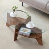 Glass Coffee Table Round Cocktail Table Oval Center Table Accent Table Sofa Table with Diagonal Fan-shaped Tray Leg, Walnut/Natural-ModernLuxe - 2 of 4