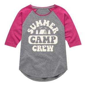 Girls' - Instant Message - Summer Camp Crew Shirt Tail Raglan Graphic T-shirt - 1 of 4