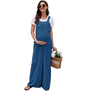 Clearlove Maternity Jumpsuit Women's Casual Sleeveless Tie Loose Jumpsuit With Pockets - 1 of 4