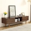 63 Inch Modern TV Cabinet with Double Sliding Doors Wood Legs TV Console Media Cabinet Entertainment Center Walnut - 3 of 4