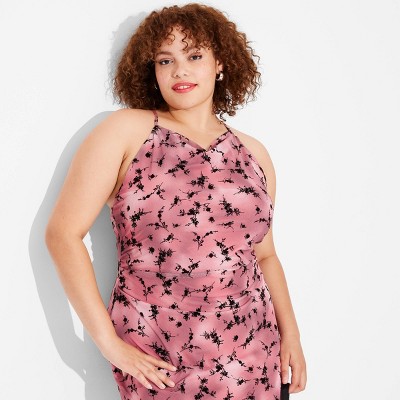 Women's Flocked Mesh Midi Slip Dress - Wild Fable™ Pink/black Floral Xxl :  Target