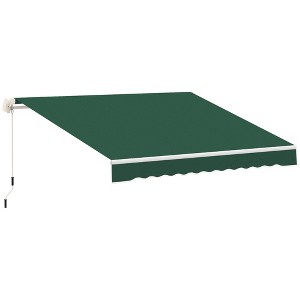 Outsunny 12' x 8' Patio Awning Canopy Retractable Sun Shade Shelter with Manual Crank Handle for Patio, Deck, Yard, Green - 1 of 4