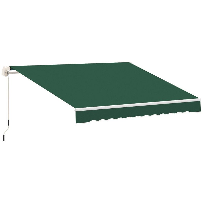 Outsunny 12' x 8' Patio Awning Canopy Retractable Sun Shade Shelter with Manual Crank Handle for Patio, Deck, Yard, Green, 1 of 9