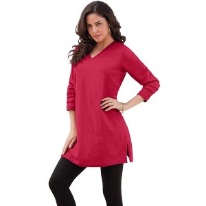 Roaman's Women's Plus Size Long Sleeve V Neck Ultimate Tunic - 1 of 4