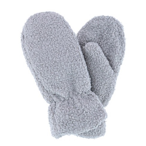 Ctm Women's Boucle Teddy Mittens With Gathered Wrist, Gray : Target