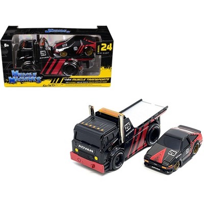 JDM Flatbed #25 Black & Red and 1983-85 Toyota Trueno Sprinter #25 Black & Red Livery 1/64 Die Cast Models by Muscle Machines