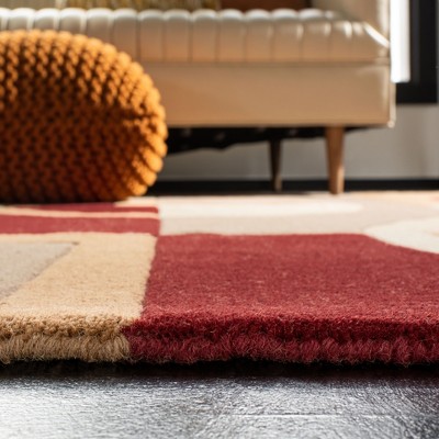 Beige and Multicolor Handmade Wool Abstract Area Rug