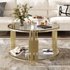 Okak Large Round Ottoman Coffee Table 2-Tier Button Tufted Upholstered Coffee Table with Shelf Storage for Living Room/Office, Space-Saving - 3 of 4