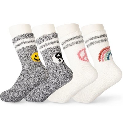 SEVOBAL 4 Pairs Normal Socks Warm Cozy Gifts for Women Fluffy Fuzzy Sock Plush Sleeping Slipper Socks Soft Warm Fabric, Multicolored,