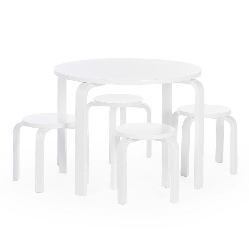 Guidecraft Kids' Nordic Table and Chairs Set: Children's Wooden Round Playroom and Classroom Activity Table for Toddlers with 4 Stools, 2 of 8