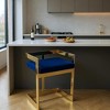 HomeRoots 30" Blue and Gold Metal and Velvet Low Back Bar Height Bar Chair - 2 of 4