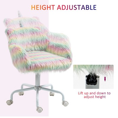 HOMCOM Fluffy Unicorn Office Chair - Colorful Mid-Back Chair with Armrests & Adjustable Height