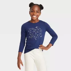 Girls' Long Sleeve Constellation Heart Graphic T-Shirt - Cat & Jack™ Navy Blue S