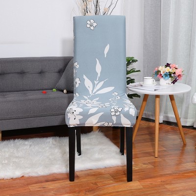 1 Pc Polyester Spandex Floral Print Dining Chair Slipcovers Light Steel Blue  - PiccoCasa