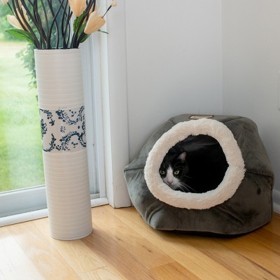 Small Dark Gray Suede Pet Bed with Foam Walls