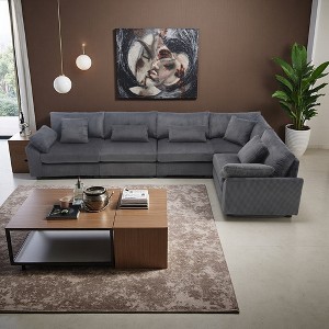 Oversized Modular 5-Seater L-Shaped Sectional Sofa, Corduroy, 7 Pillows - 1 of 4