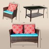 Outdoor 4 Pcs Patio Furniture Set, PE Rattan Sofa Set with Loveseat and Glass Top Table, Sofas with PE Cushions-Coolbibila - 4 of 4