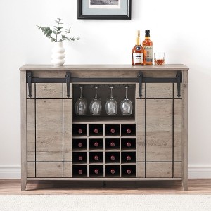 Farmhouse Wine Bar Cabinet with Sliding Barn Door, 47" Kitchen Bar Cabinet with Wine & Glass Rack, Storage Shelves, for Dining Room, Living Room - 1 of 4