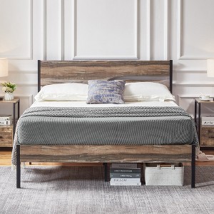 VECELO Metal Platform Bed Frame with Wooden Headboard - 1 of 4