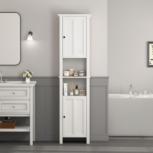 Gulches Tall Narrow Bathroom Floor Storage Cabinet 2 Doors 6 Shelves Wooden Living Room Cabinet - 1 of 4