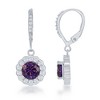 Bella Silver Sterling Silver February Birthstone w/ CZ Border Round Earrings and 18" Pendant Necklace Set - 2 of 3