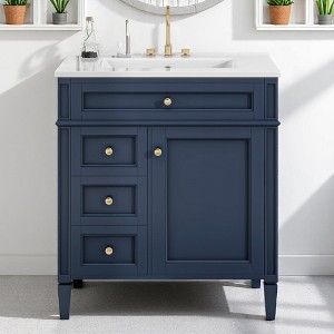 30" Bathroom Vanity with Sink – MDF and Solid Wood Cabinet, Roman Legs,Undermount Ceramic Sink,Freestanding Cabinet - 1 of 4