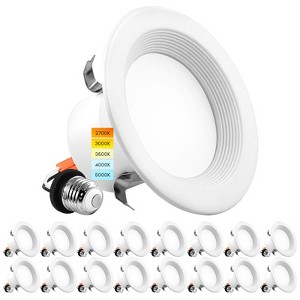 Luxrite 4 Inch LED Recessed Can Lights, 14W=75W, 5CCT 2700K-5000K, 950 Lumens, Dimmable, Wet Rated, IC Rated, ETL, Baffle Trim 16 Pack - 1 of 4