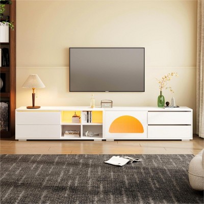 TV Stand for TV Up to 100", Media Console with Sliding Door & 2 Drawers, Free-Combination Entertainment Center with LED Light-Cuddlewood