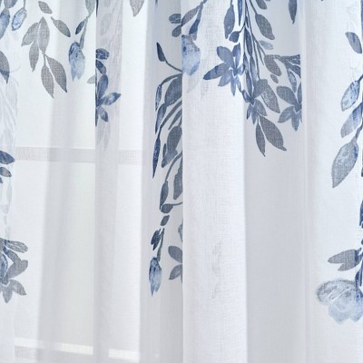 Extra Long White Sheer Polyester Floral Rod Pocket Drapes
