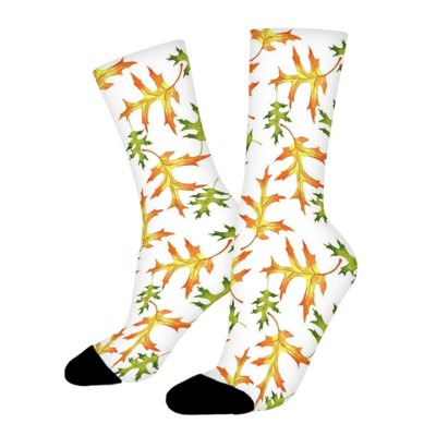 Yellow And Green Oak Leaf Women Printed Crew Socks Funny Funky Socks Soft Polyester Novelty Gifts for Artists Men