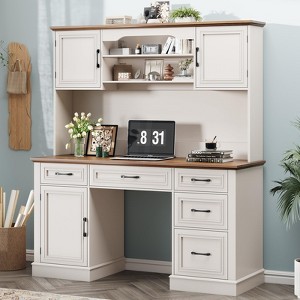 67"H Executive Desk with Hutch, Wood Workstation with 5 Drawers, Storage Cabinet & Charging Station - 1 of 4
