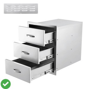 Outdoor Kitchen Drawers - Stainless Steel Flush Mount Triple Access BBQ Drawers with Divider Venting Panel - 1 of 4