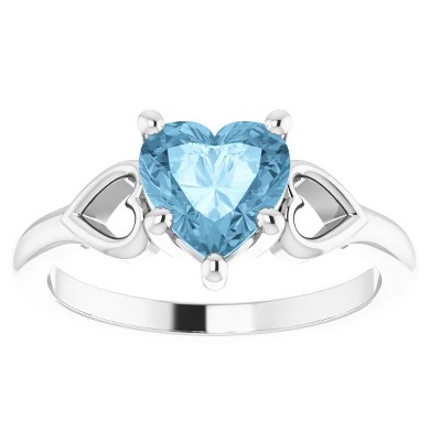 Pompeii3 7mm Blue Topaz Women's Heart Ring in 14k Gold 5.5mm Tall