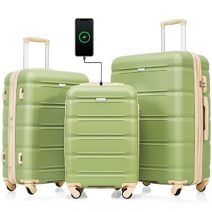 3 Pieces Spinner Wheels Luggage Set, 20-inch With USB Port, Expandable 24" And 28", 360-degree Rotating Wheels Suitcase - 1 of 4