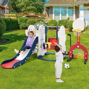 7 in 1 Toddler Slide and Swing Set for Age 1-3, Kids Slide Climber with Adjustable Swing and Basketball Hoop, Soccer Golf and Ring Toss Game - 1 of 4