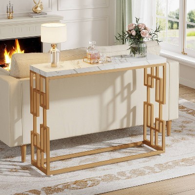 Hommoo 42.5" Console Table with Faux Marble Tabletop White