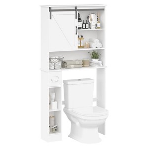 Over The Toilet Storage Cabinet with 2 Barn Door, Toilet Paper Holder & Open Shelves - 1 of 4